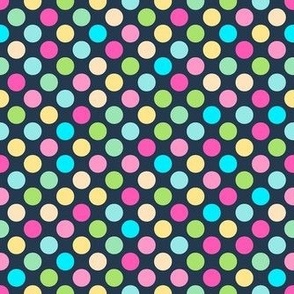 Medium Scale Pastel Rainbow Dots Coordinate for Easter Peeps on Navy