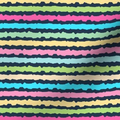 Smaller Scale Pastel Rainbow Stripes Coordinate for Easter Peeps on Navy