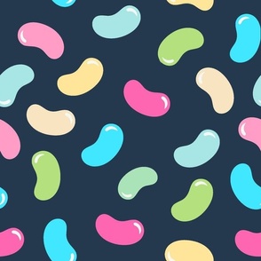 Large Scale Pastel Rainbow Jelly Beans Coordinate for Easter Peeps on Navy
