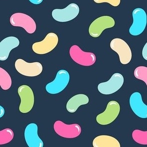 Medium Scale Pastel Rainbow Jelly Beans Coordinate for Easter Peeps on Navy