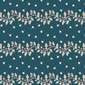 Trailing flowers border stripe print teal and pink