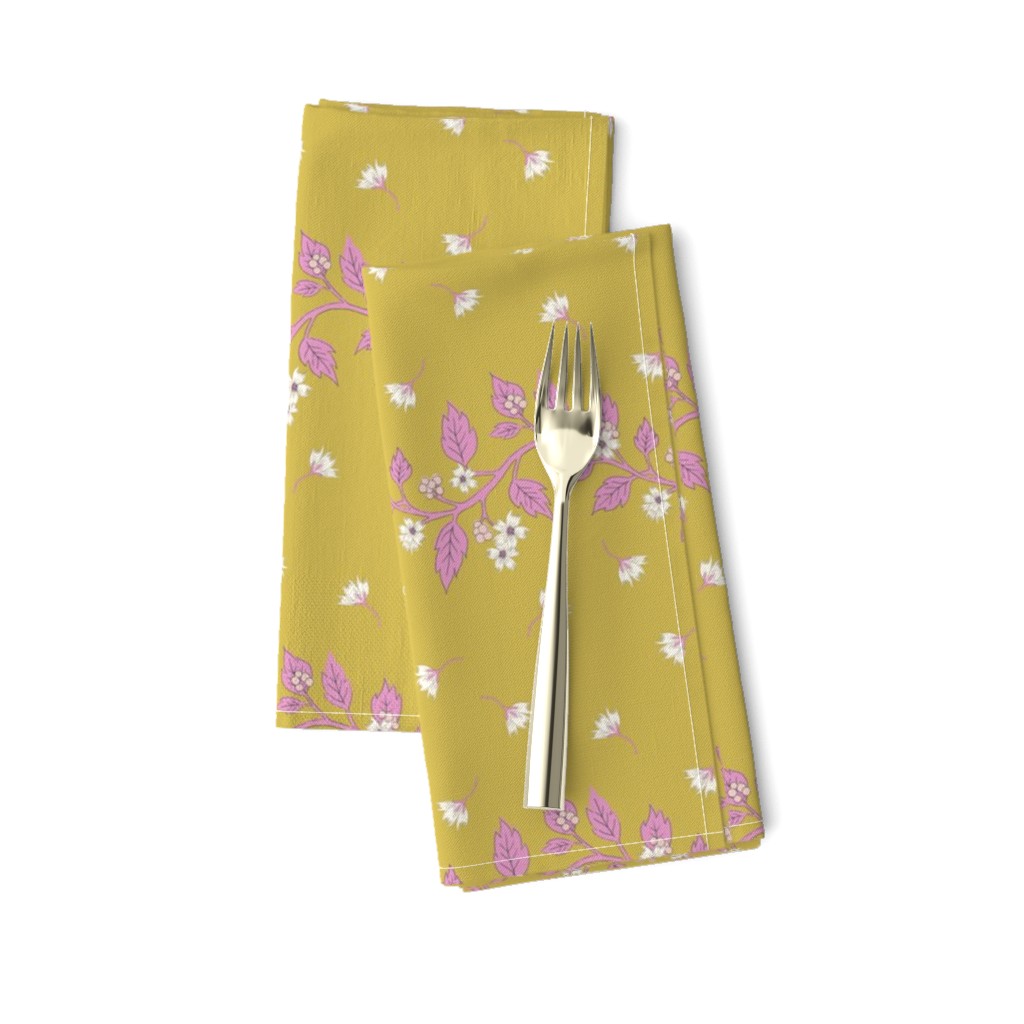 Trailing flowers border stripe print mustard & pink