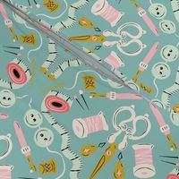 Sewing Room - Aqua Mint Gold Pink