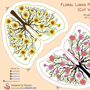 Floral lungs plushie with red roses and sunflowers Cut n sew DIY stuffed toy