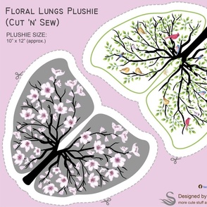 Floral lungs plushie with cherry blossoms and birds Cut n sew DIY stuffed toy 