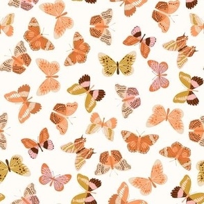 SMALL Boho Butterflies fabric - cute orange, pink, brown butterfly wallpaper, bedding
