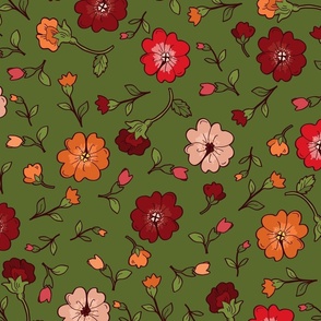 Army Green Retro Spring Floral