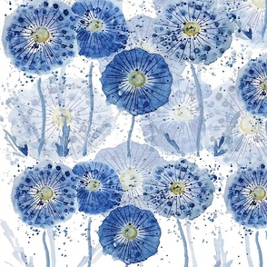 abstract blue indigo dandelion pattern watercolor 