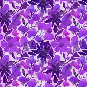 Abstract Watercolor Flower Pattern Purple Pink Smaller Scale