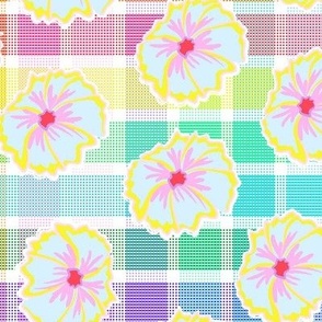 Cheerful rainbow color theme geometrical pattern with pansies - LGBTQ  - large scale .