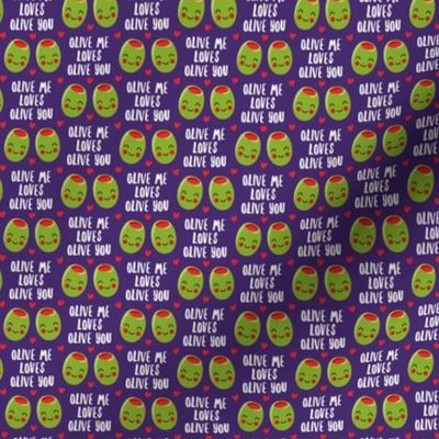 (extra small scale) olive me loves olive you - cute Valentine's Day love olives - purple - C23