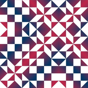 Magenta Navy Pinwheel Patchwork Quilt on White