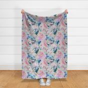 Large scale pastel pinks Japanese anemone flowers with a vintage linen texture