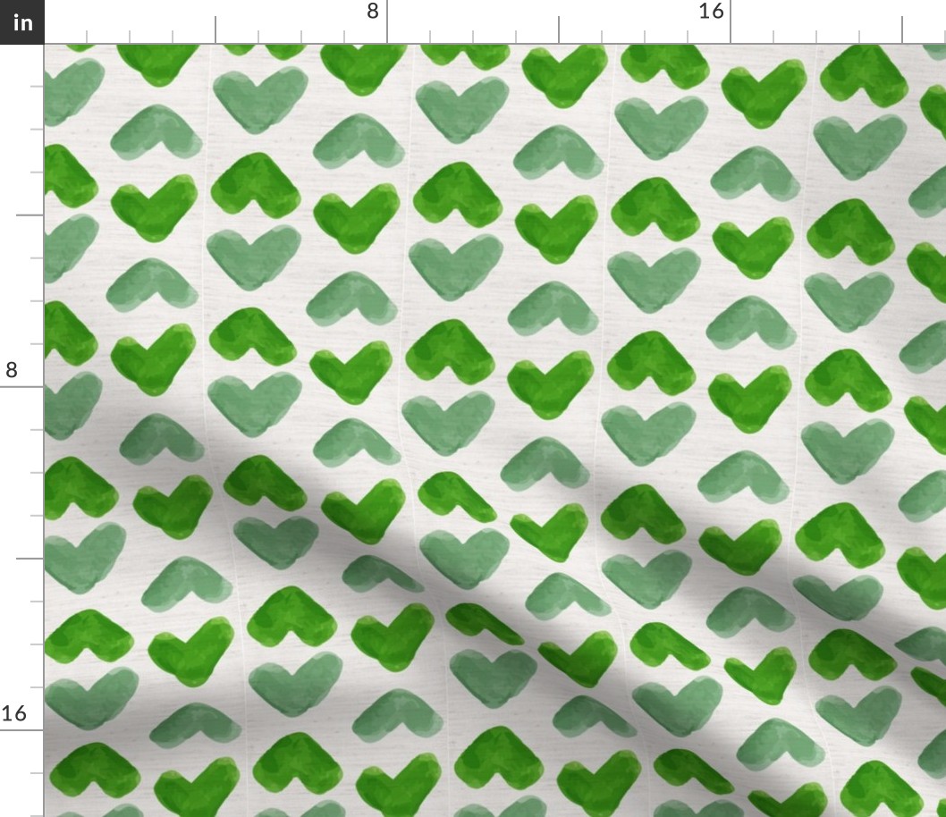 Saint Patricks Day Pattern Hearts Green on Faux Linen Texture
