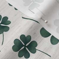 Four Leaf  Clover Watercolor on Faux Linen Texture, Saint Patrick's Day Fabric