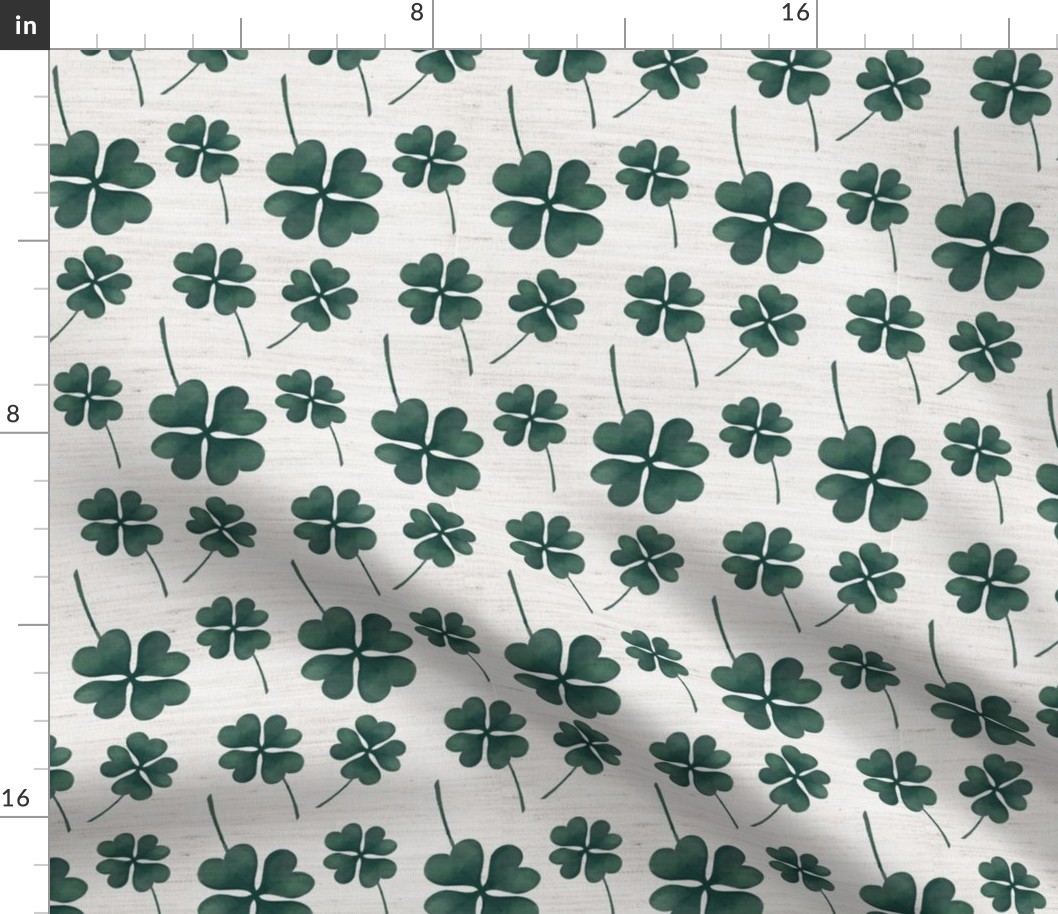 Four Leaf  Clover Watercolor on Faux Linen Texture, Saint Patrick's Day Fabric