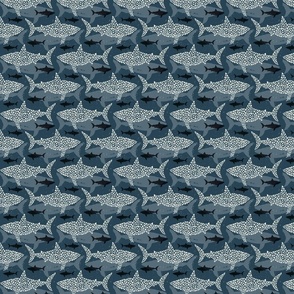 shark tooth great white - Navy with Shadows - Large