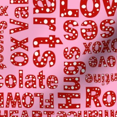 Bigger Scale Valentine Wordplay Love Hugs Kisses in PInk Red and White