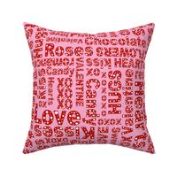 Bigger Scale Valentine Wordplay Love Hugs Kisses in PInk Red and White