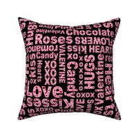 Bigger Scale Valentine Wordplay Love Hugs Kisses in Black Pink and Red
