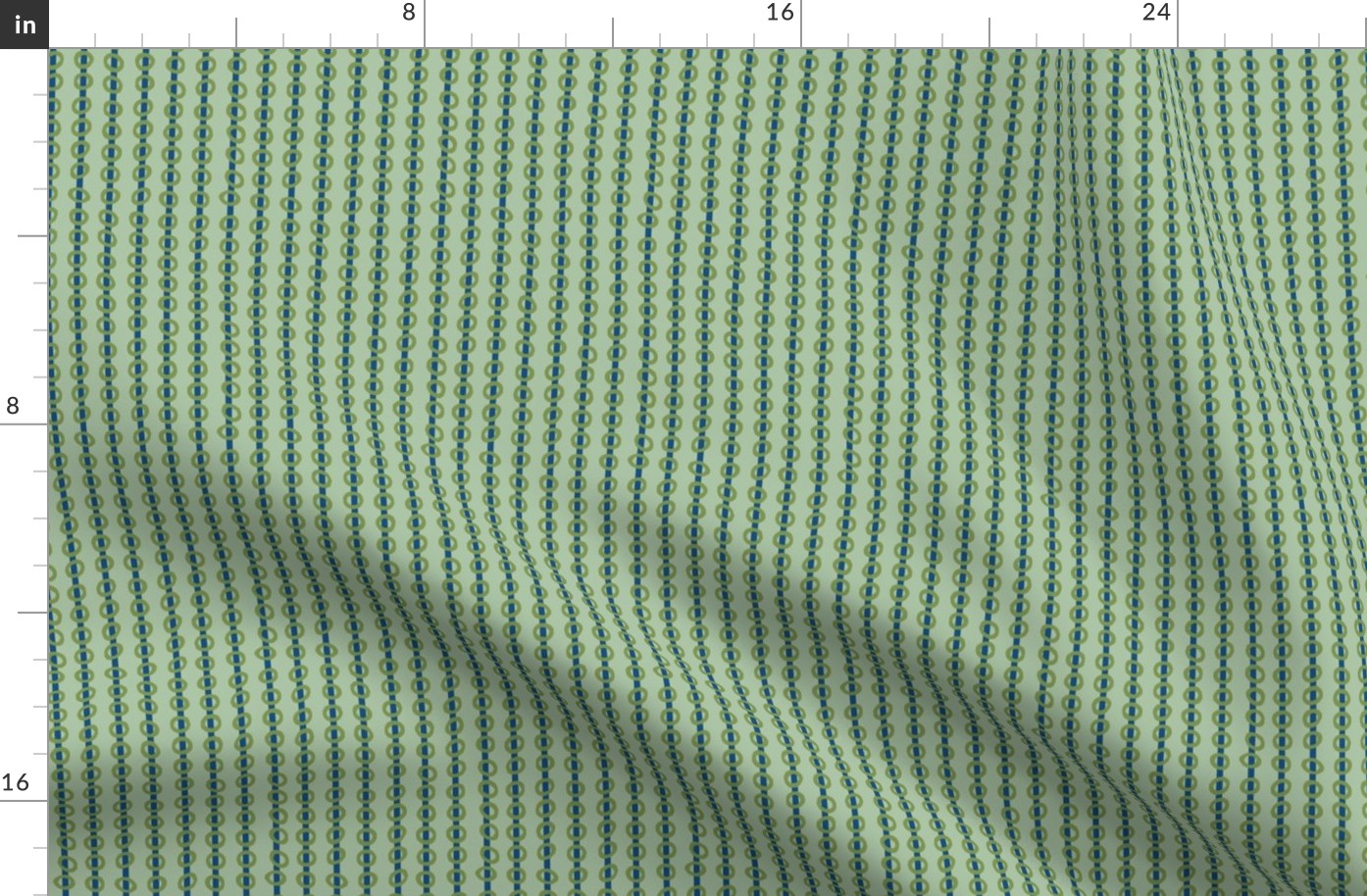 vertical stripes with columns of circles—pine green & indigo blue on green