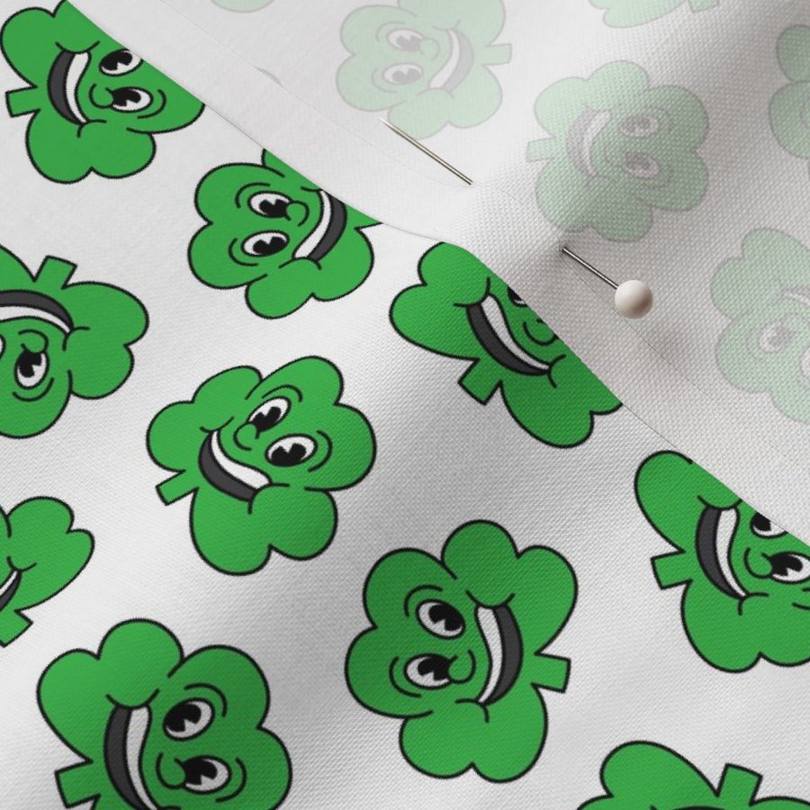 (small scale) Cartoon Shamrock - Rubber Hose Style - Retro St. Patrick's Day - white - LAD23