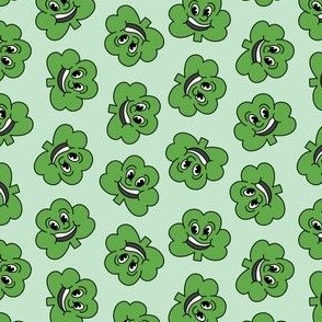 (small scale) Cartoon Shamrock - Rubber Hose Style - Retro St. Patrick's Day - mint - LAD23
