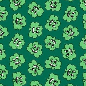 (small scale) Cartoon Shamrock - Rubber Hose Style - Retro St. Patrick's Day - green - LAD23
