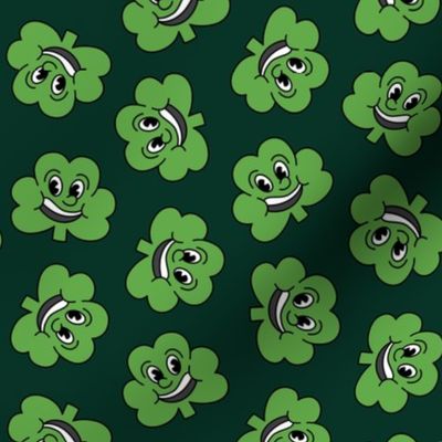 Cartoon Shamrock - Rubber Hose Style - Retro St. Patrick's Day - dark green  - LAD23