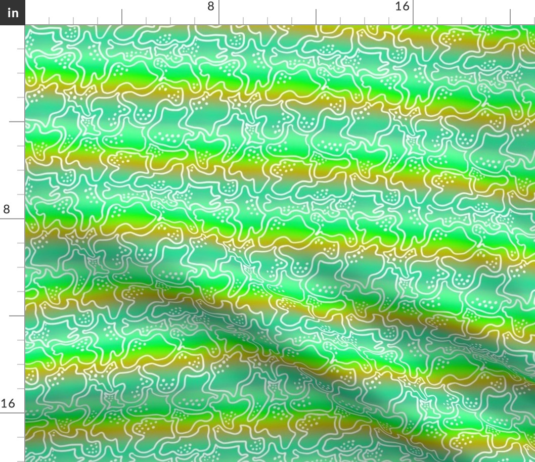 Ombre cruise wave coordinate with white handdrawn swirls bright green, wheat bronze, verdigris small