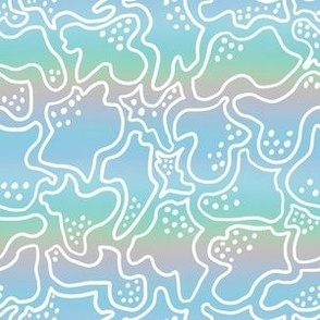 Ombre cruise wave coordinate with white handdrawn swirls  lavender,baby blue, pale pink and green