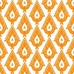 Traditional Teardrop Ikat - white and  tangerine orange