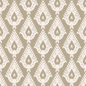 Traditional teardrop ikat -   khaki and ivory