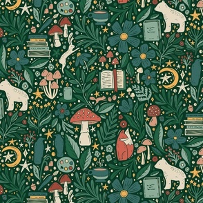 Whimsical Woodland Forest Friends Library - green - medium