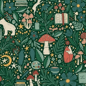 Whimsical Woodland Forest Friends Library - green - large