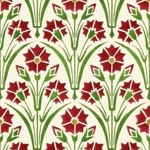 1862 Poinsettia Woodblock Damask by Christopher Dressler - on Ivory - Coordinate