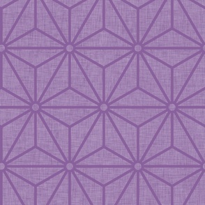 27 Geometric Stars- Japanese Hemp Leaves- Asanoha- Linen Texture on Orchid- Lavender- Purple Background- Petal Solids Coordinate- Large