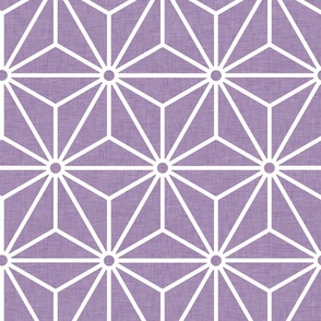27 Geometric Stars- Japanese Hemp Leaves- Asanoha- White on Orchid- Lavender- Purple Background- Petal Solids Coordinate- Large