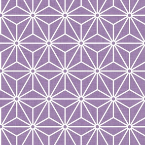 27 Geometric Stars- Japanese Hemp Leaves- Asanoha- White on Orchid- Lavender- Purple Background- Petal Solids Coordinate- Medium