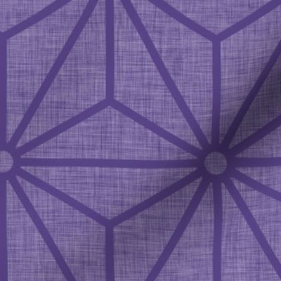 28 Geometric Stars- Japanese Hemp Leaves- Asanoha- Linen Texture on Grape- Lavender- Purple Background- Petal Solids Coordinate- Large