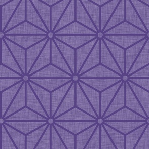 28 Geometric Stars- Japanese Hemp Leaves- Asanoha- Linen Texture on Grape- Lavender- Purple Background- Petal Solids Coordinate- Large