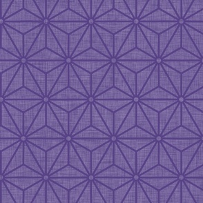 28 Geometric Stars- Japanese Hemp Leaves- Asanoha- Linen Texture on Grape- Lavender- Purple Background- Petal Solids Coordinate- Medium