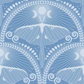 Tranquil Luna Moth / Art Deco / Mystical Magical / Cornflower Blue / Large 