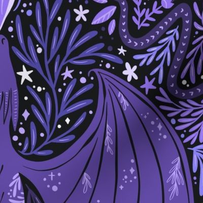 Maximalist Folk Dragons and Enchanted Forest Friends - periwinkle purple - large