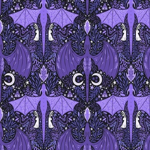 Maximalist Folk Dragons and Enchanted Forest Friends - periwinkle purple - medium