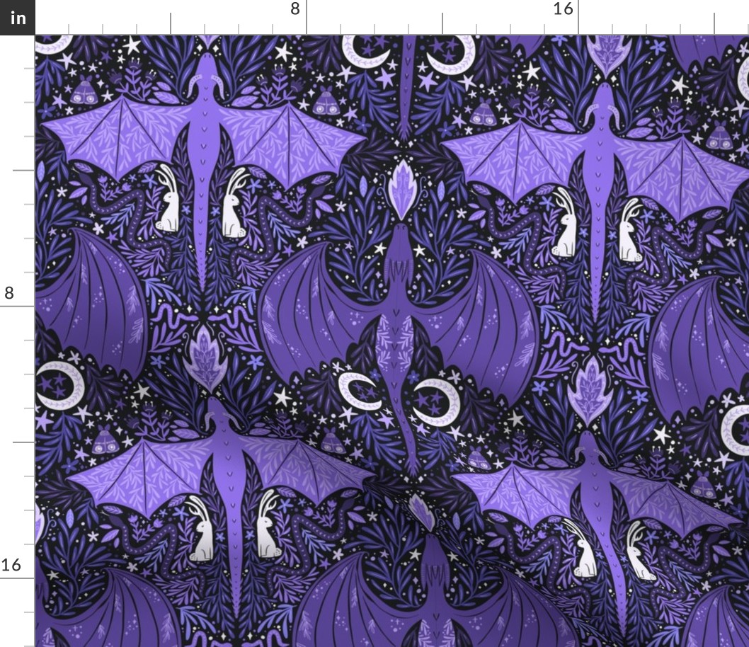 Maximalist Folk Dragons and Enchanted Forest Friends - periwinkle purple - medium