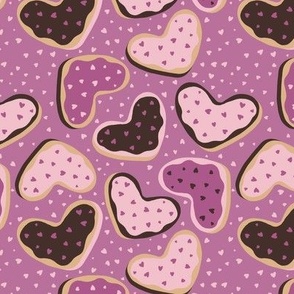 Valentine heart donuts in purple and light pink