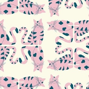 Valentine Cats in pink and blue on a cream background