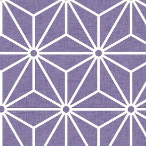 28 Geometric Stars- Japanese Hemp Leaves- Asanoha- White on Grape- Lavender- Purple Background- Petal Solids Coordinate- Extra Large