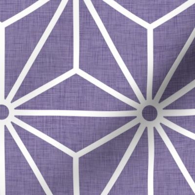 28 Geometric Stars- Japanese Hemp Leaves- Asanoha- White on Grape- Lavender- Purple Background- Petal Solids Coordinate- Large